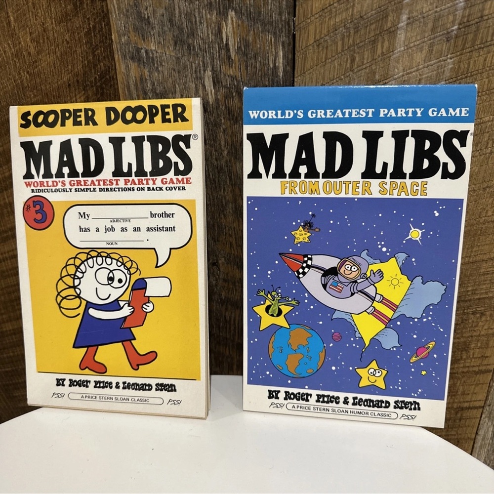 Vintage 1988-89 Mad Libs Worlds Greatest Party Game Books Set Of 2 Unused